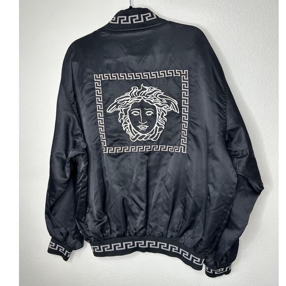Versace Jean Medusa Black Silver Embroidered Logo Long Sleeve Zip Bomber Jacket - Picture 9 of 14